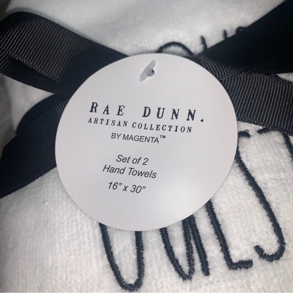 Rae Dunn by Magenta White Be Our Guest Flower Towels Set of 2 - 16" x 30" - Picture 3 of 3